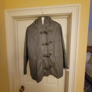 Woman's/Juniors Hooded Lightweight Smoky Gray Jacket Toggle Buttons Size XL